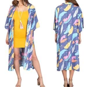 New unbranded boutique multi color viscose flowy lightweight duster kimono os